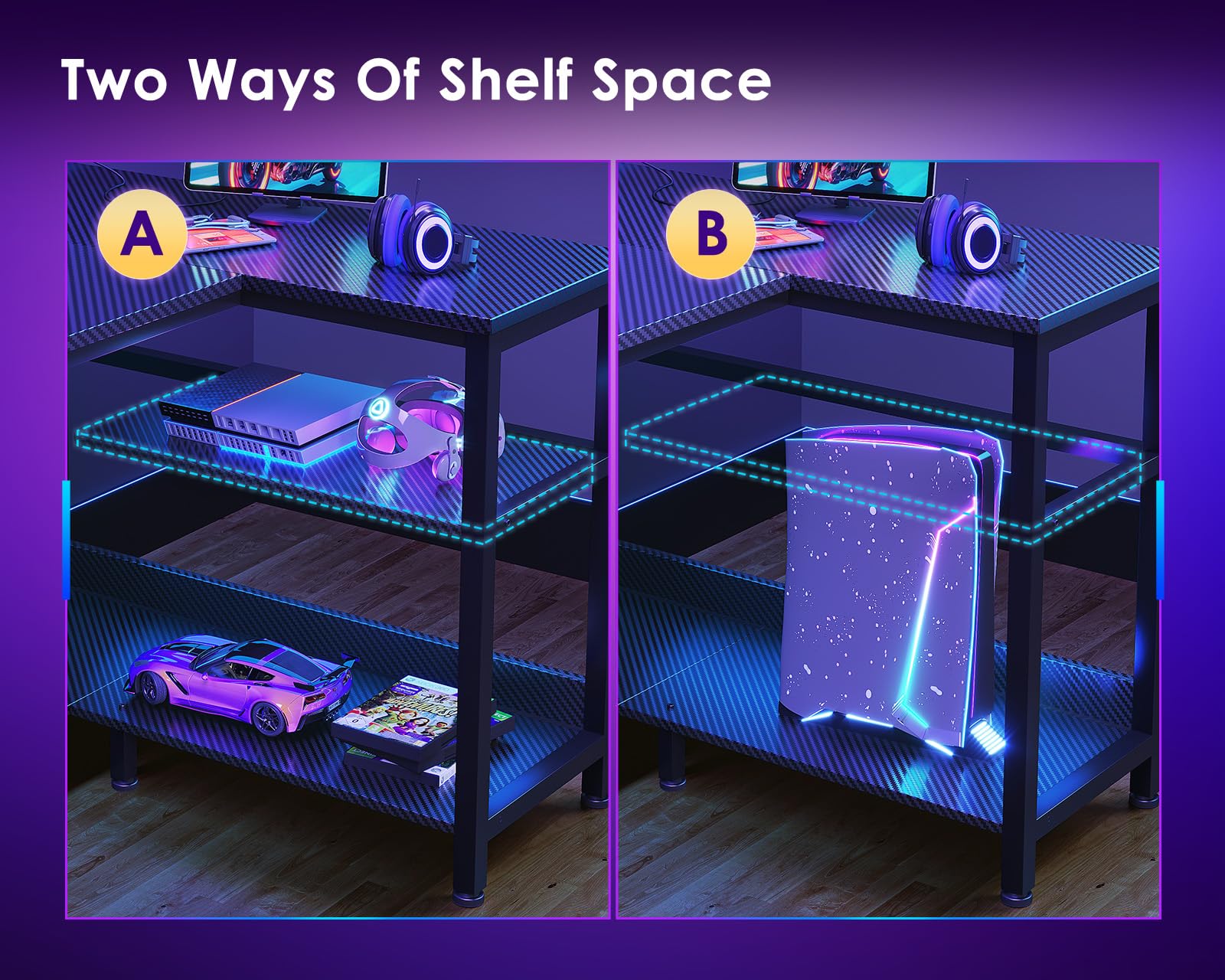 ODK Small L Shaped Desk-USB Port & LED Lights