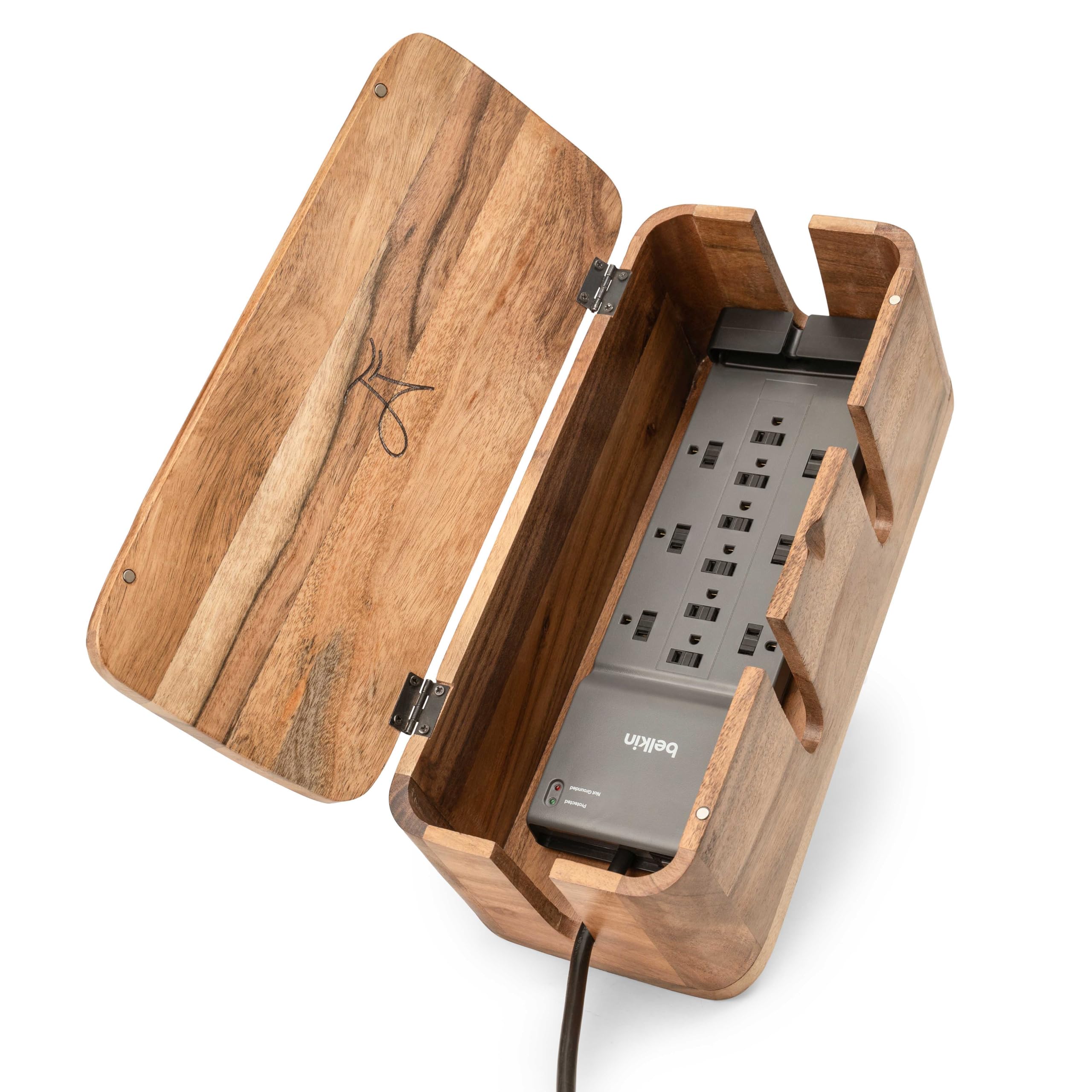 Wood Cable Management Box with Desk Wire Organizer