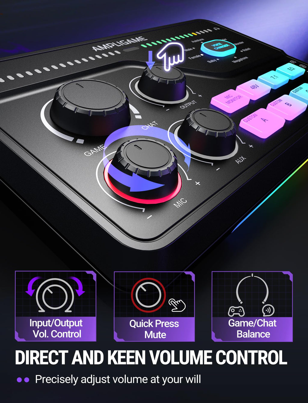 RGB Gaming Audio Mixer with Voice Control and XLR Support