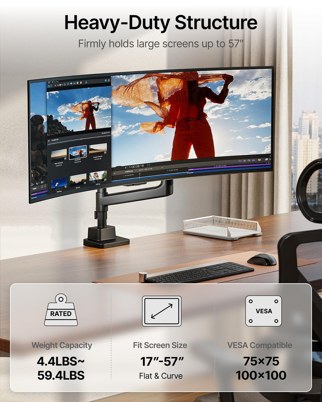 monTEK 17-57 Inch Ultrawide Monitor Arm for Up to 59.4lbs Screens