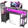 Korfile Gaming Desk with LED Lights & Power Outlet