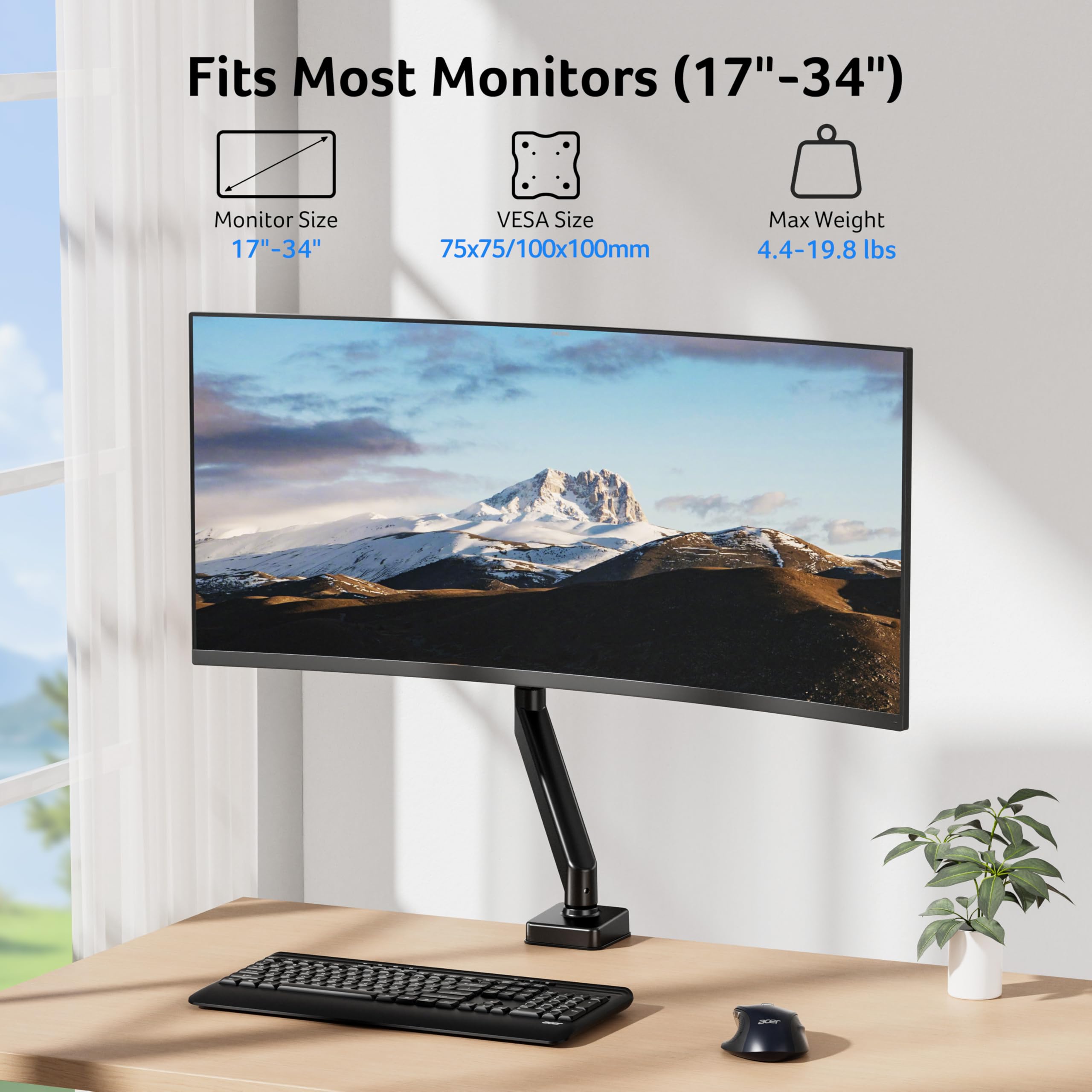 Single Monitor Arm Mount with Gas Spring Height Adjustment