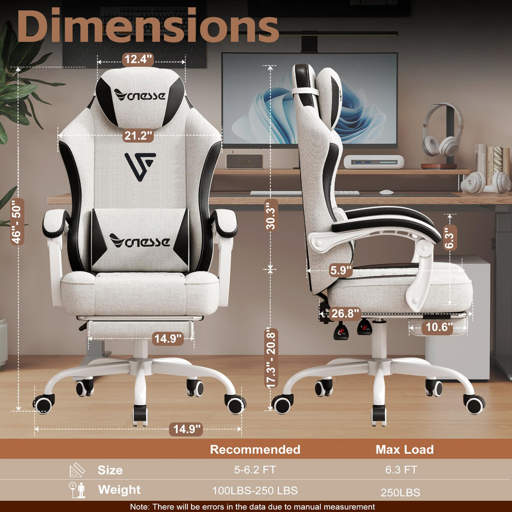 Fabric Reclining Gaming Chair with Footrest and Lumbar Support