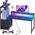 Casaottima H Shaped Gaming Desk with 3 Drawers and LED Lights