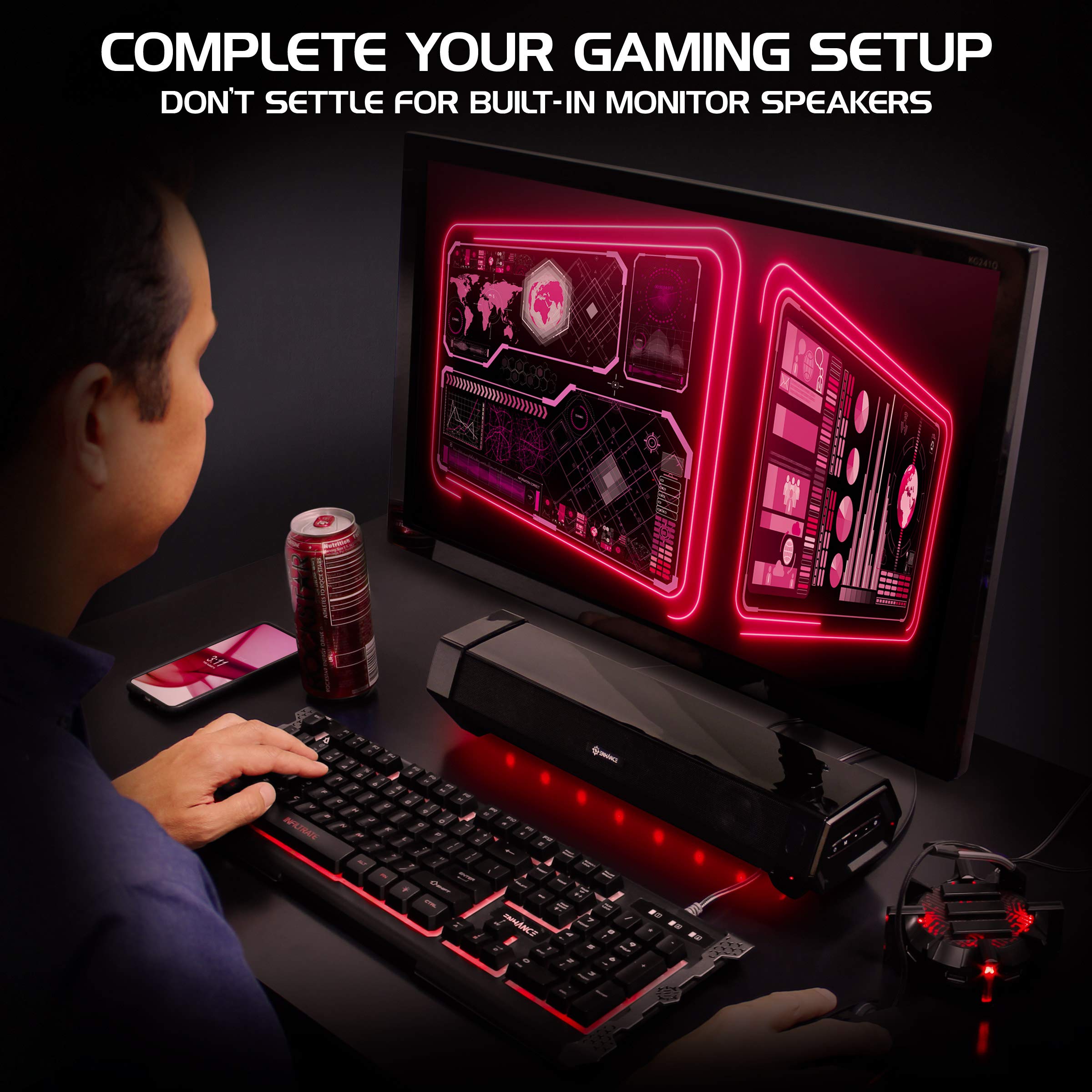 40W RGB Gaming Soundbar Speaker with Hi-Fi Audio
