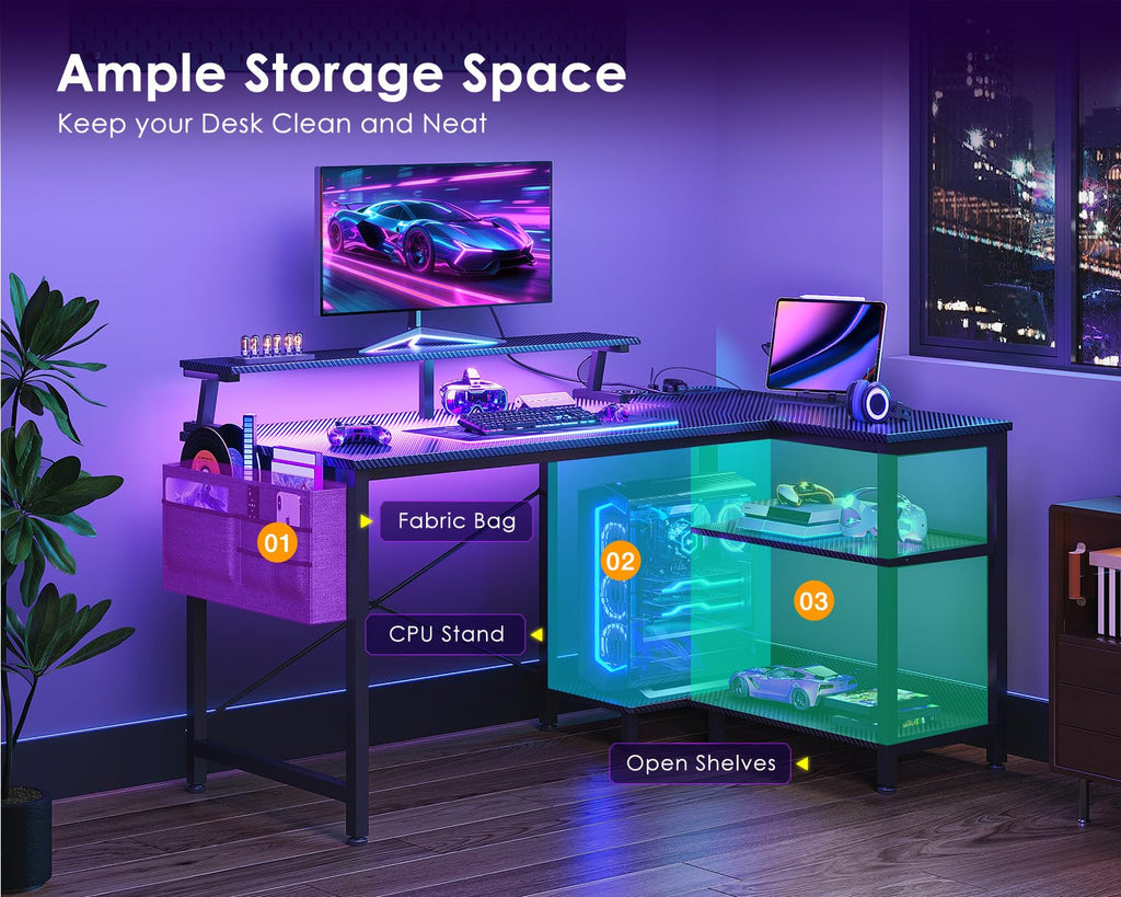 ODK Small L Shaped Desk-USB Port & LED Lights