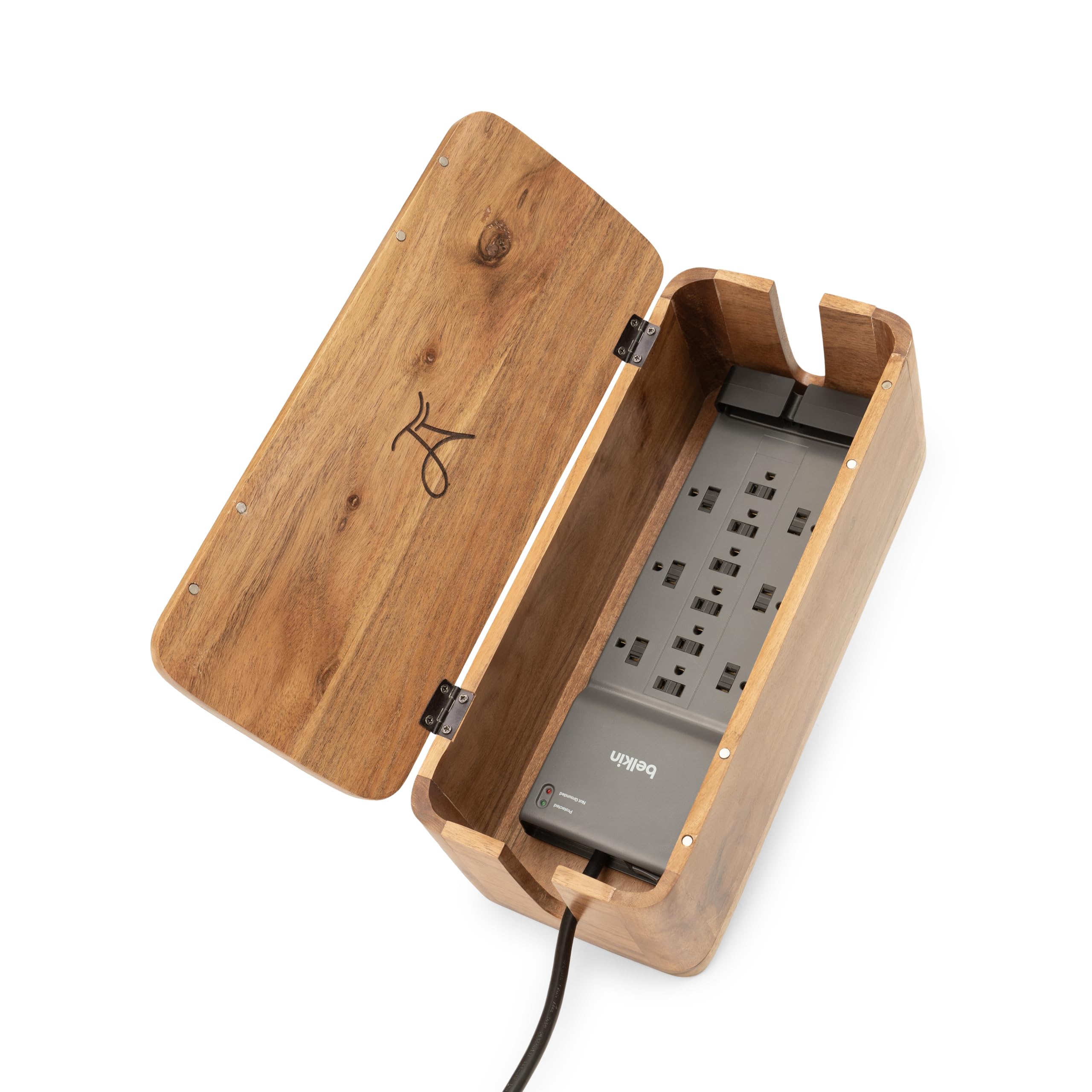 Wood Cable Management Box with Desk Wire Organizer
