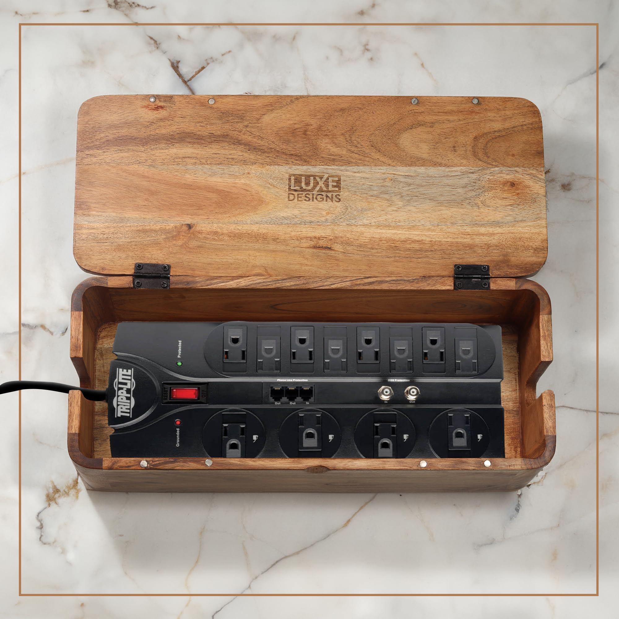 Wood Cable Management Box with Desk Wire Organizer