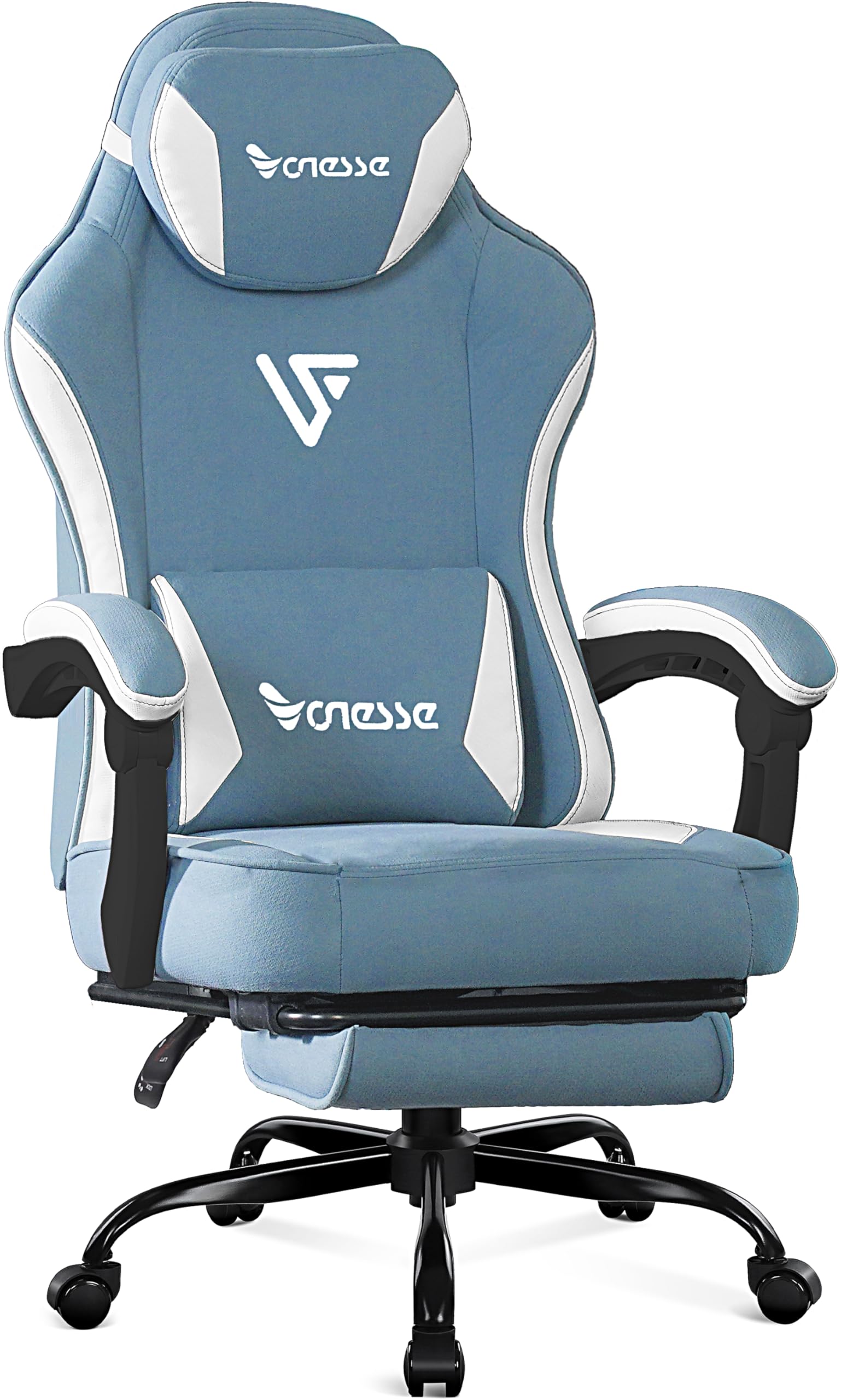 Fabric Reclining Gaming Chair with Footrest and Lumbar Support