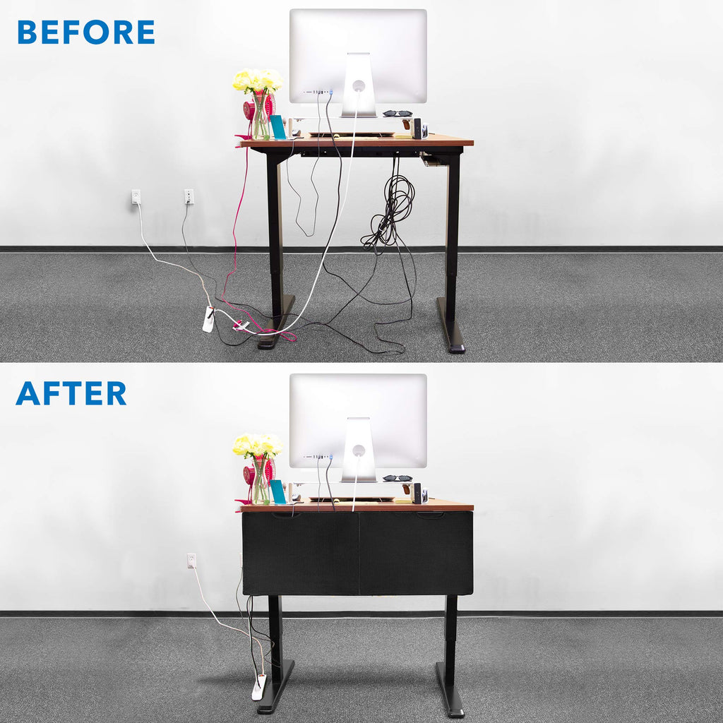 Under Desk Cable Organizer Panel with Mesh Storage Pockets