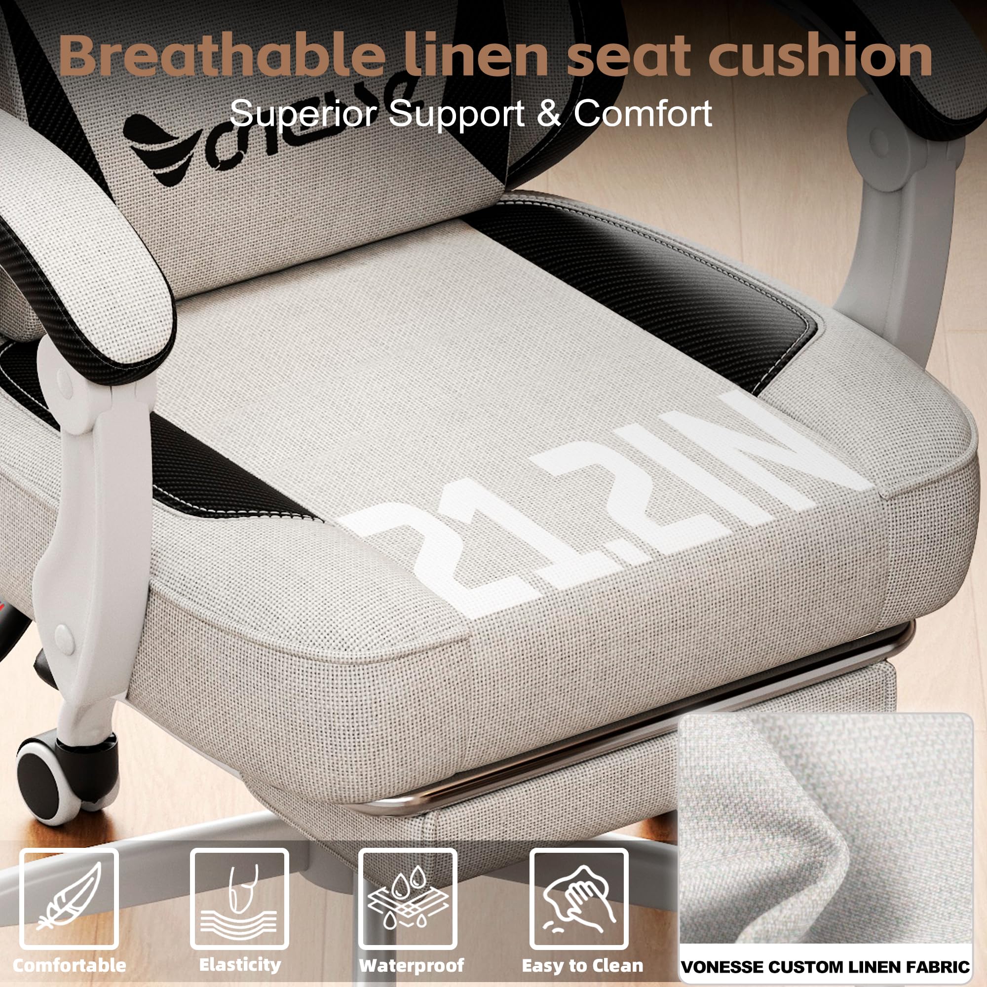 Fabric Reclining Gaming Chair with Footrest and Lumbar Support