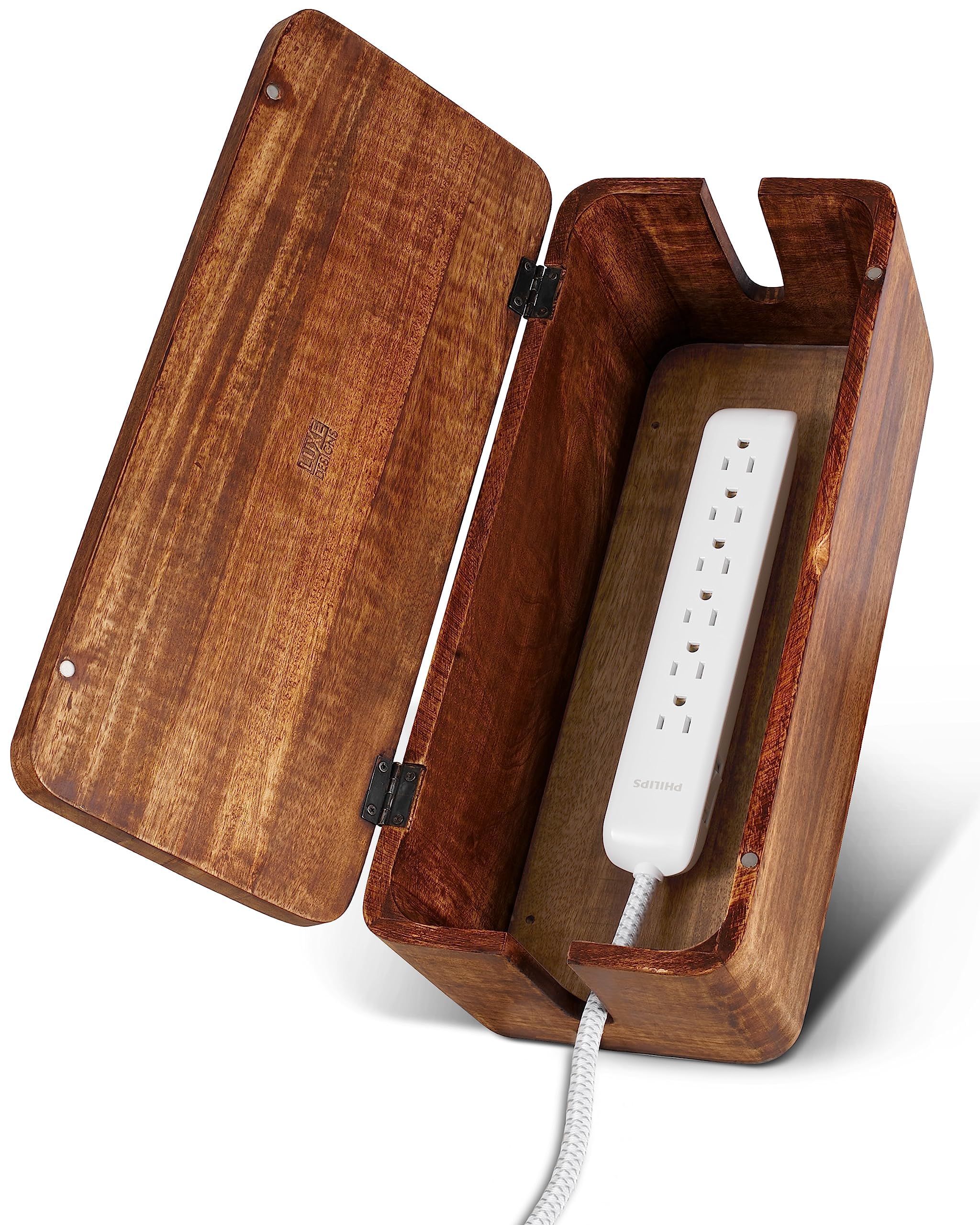 Wood Cable Management Box with Desk Wire Organizer